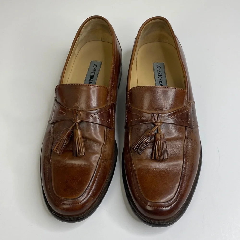 Johnston & Murphy Mens Leather Tassel Loafers Classic Brown Size 9